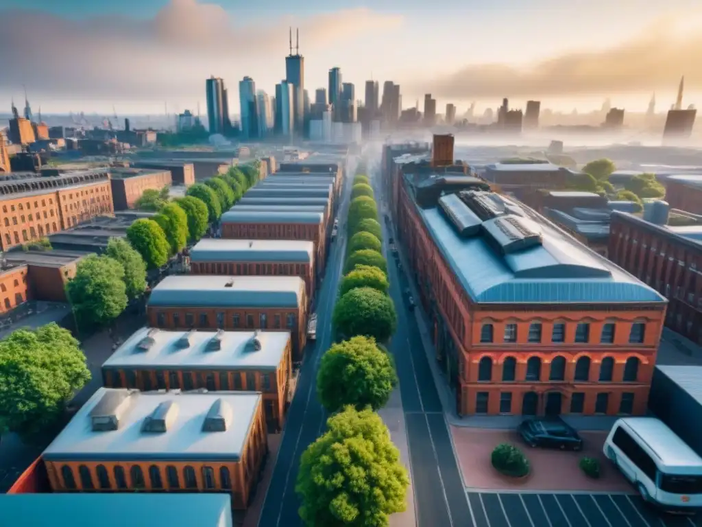 Contrastes urbanos: evolución de una ciudad postindustrial Una ciudad postindustrial vibrante, fusionando lo antiguo y lo moderno