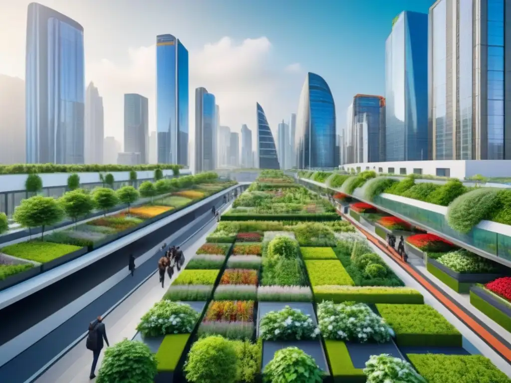 Metrópolis sostenible: armonía entre naturaleza y ciudad Una ciudad sostenible y verde, integrando naturaleza y arquitectura moderna