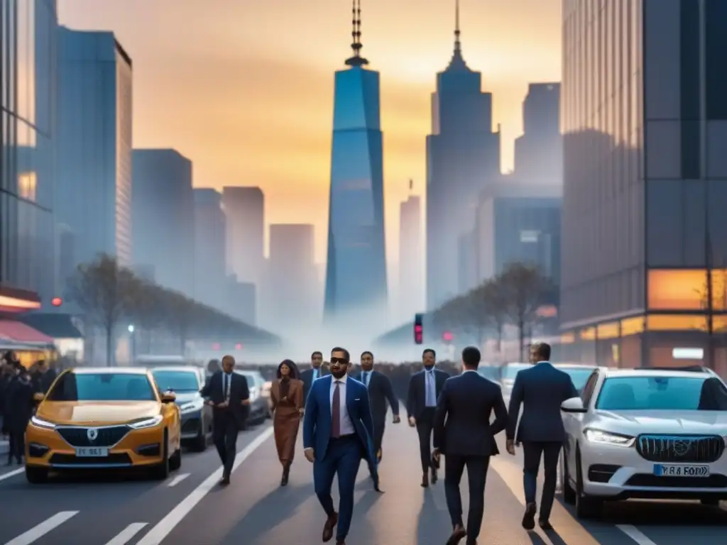Cityscape vibrante al atardecer: dinamismo urbano en 8k Una ciudad vibrante al atardecer, reflejando prosperidad en inversiones inmobiliarias durante crisis