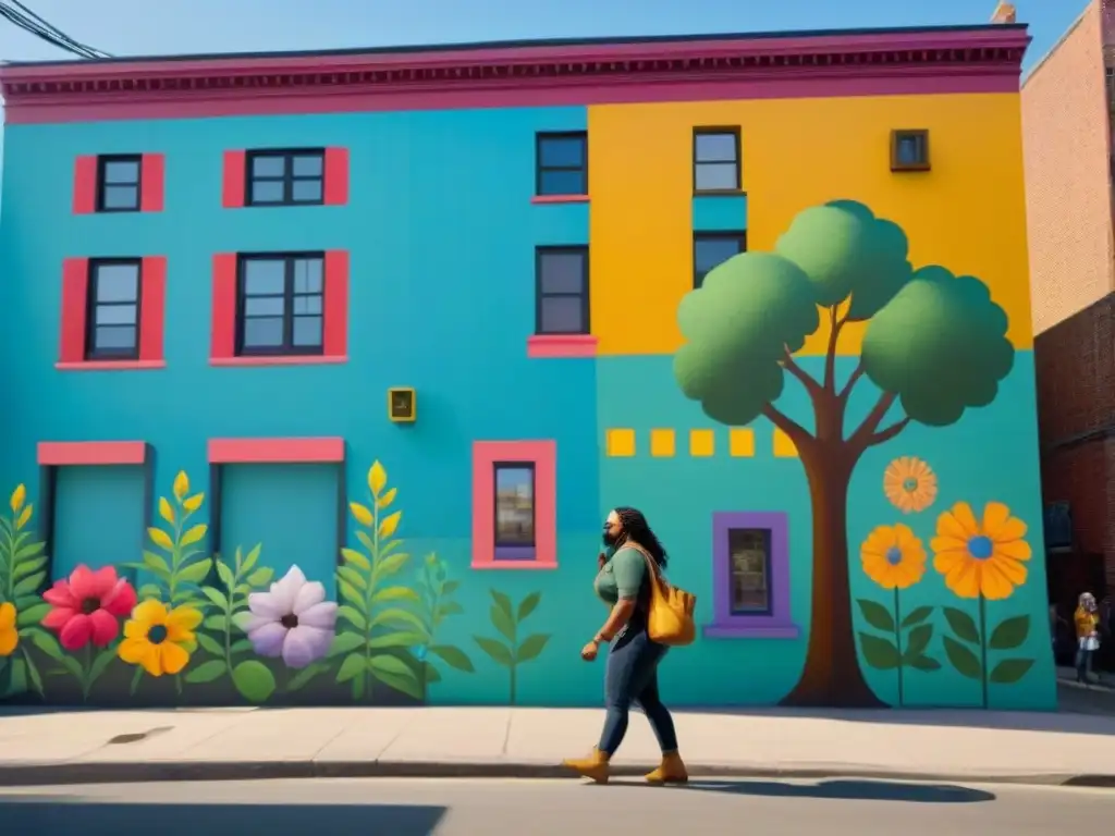 Festival de arte urbano: comunidad diversa revitaliza la ciudad Una ciudad vibrante con estrategias de revitalización inmobiliaria comunitaria: murales coloridos, jardines y festival de arte callejero