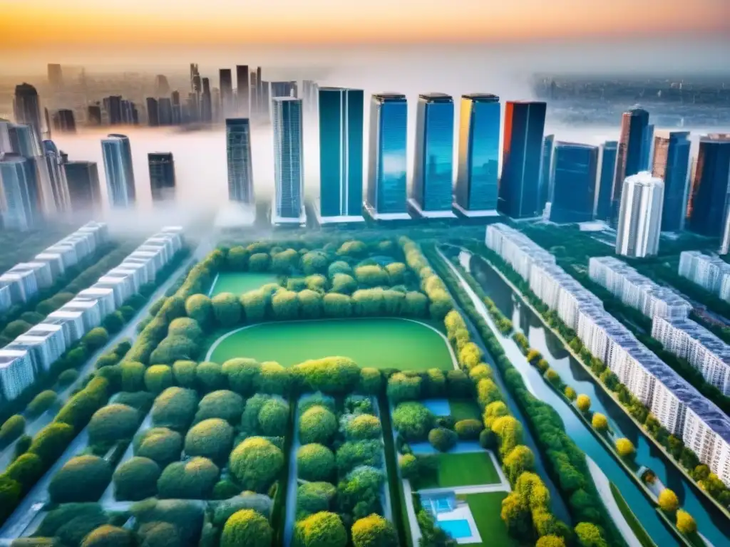 Metropolis fusionada: arquitectura futurista en un paisaje urbano vibrante Una ciudad vibrante con propiedades inmobiliarias fusionadas en un paisaje urbano, reflejando prosperidad e innovación