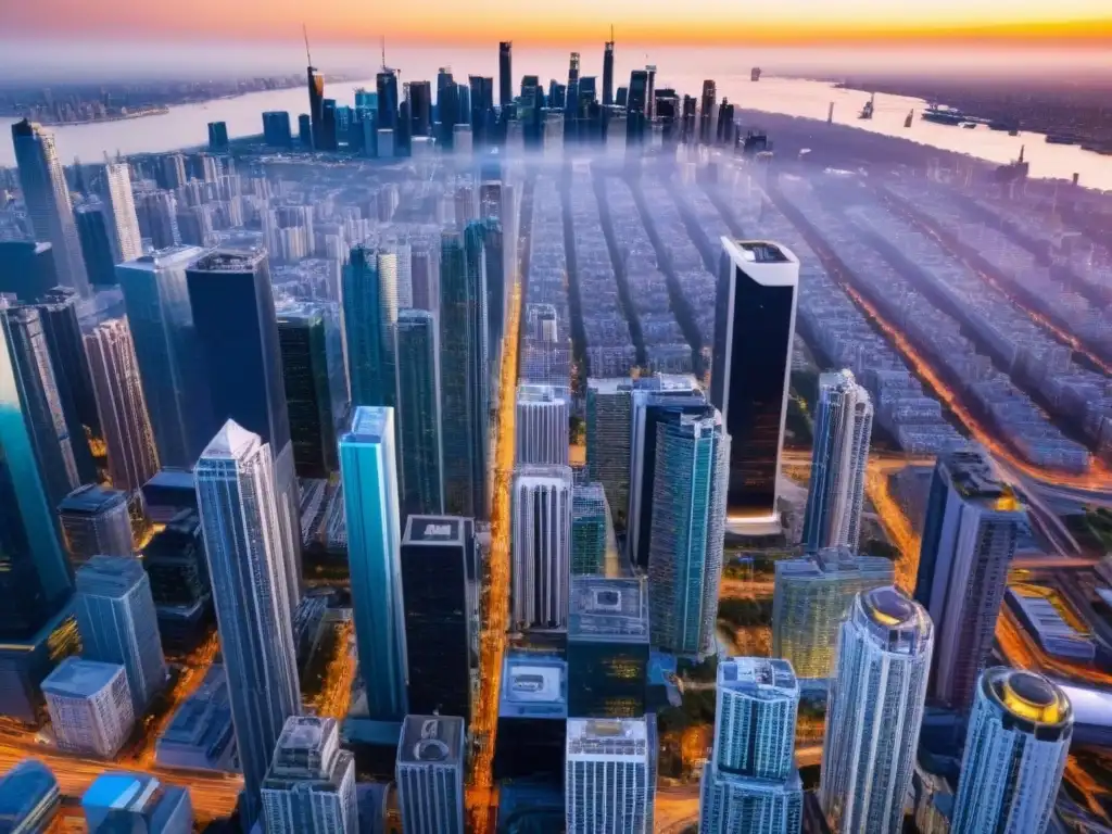 Metrópolis vibrante: oportunidades de inversión inmobiliaria internacional Una ciudad vibrante con rascacielos modernos y diverso mercado inmobiliario internacional
