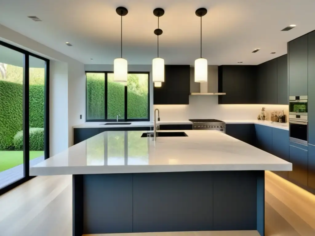 Renovación de cocina de lujo: mármol blanco y electrodomésticos de acero inoxidable Renovación de cocina de lujo con tendencias del mercado inmobiliario internacional