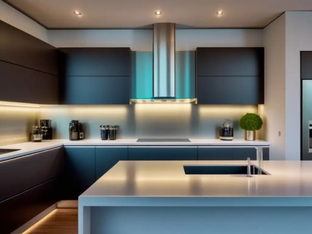 Moderna cocina iluminada con LED: detalle y calidez Una cocina moderna iluminada con LEDs, resaltando cada detalle y creando un ambiente acogedor y elegante