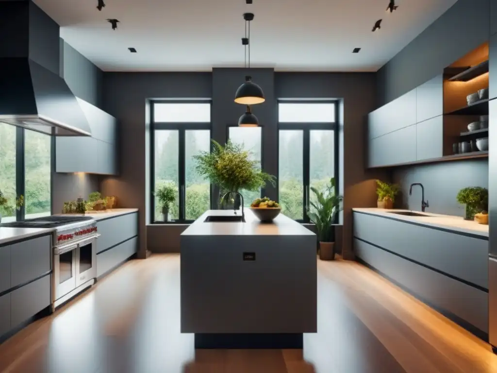 Renovación de cocina elegante y moderna con toques de lujo y plantas verdes Renovación de cocina moderna con luz natural, isla espaciosa y toques de plantas verdes
