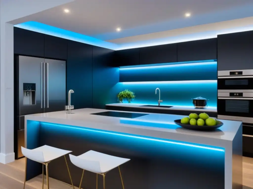 Cocina moderna con tecnología inteligente: diseño minimalista y sofisticado Una cocina moderna y sofisticada con tecnología inteligente integrada en el diseño