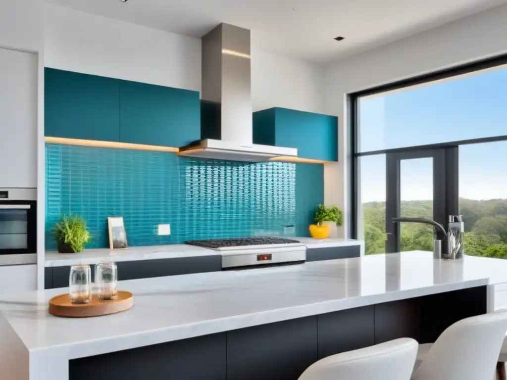 Cocina moderna con electrodomésticos de acero inoxidable y acabados de lujo Renovación de cocinas para inversores: Cocina moderna con electrodomésticos de acero inoxidable, encimera de mármol y salpicadero de azulejos de cristal
