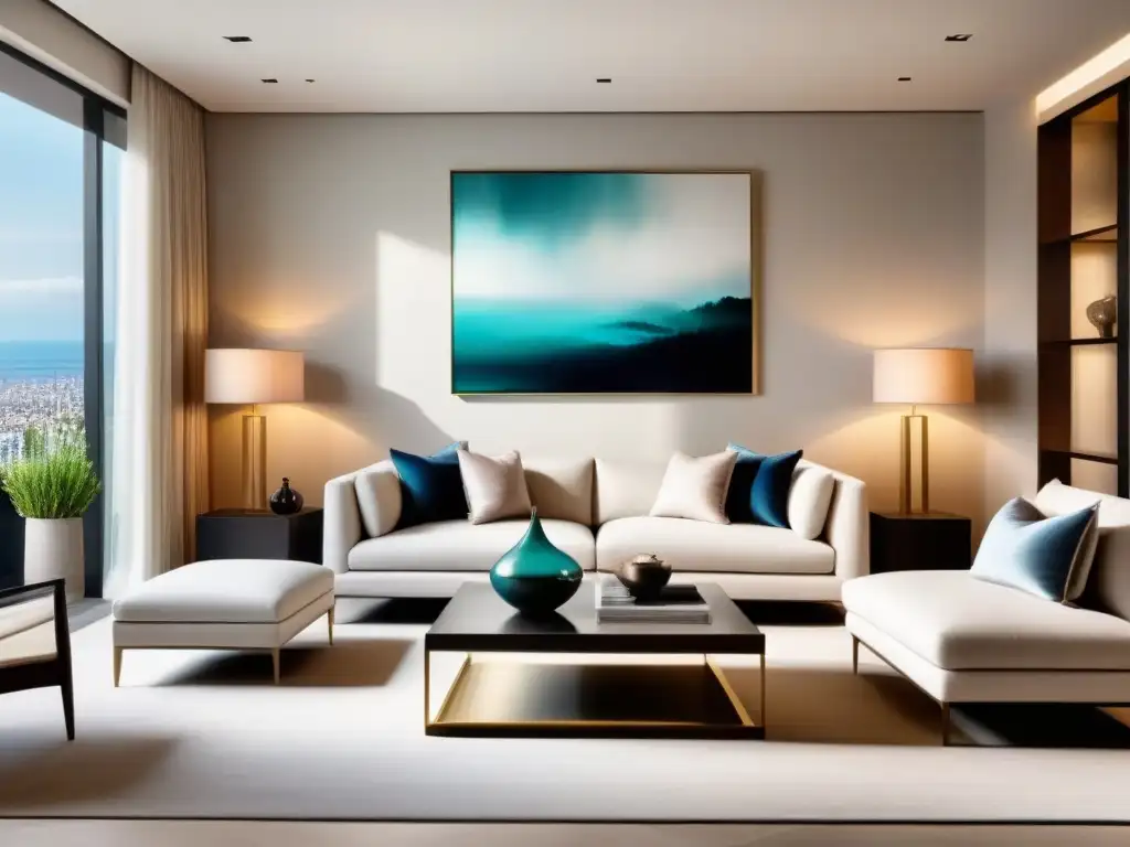 Salón de lujo: colaboración exclusiva entre diseñador e marca de muebles Colaboración de lujo: sala moderna con mobiliario de alta gama y diseño interior, aumenta valor de propiedad
