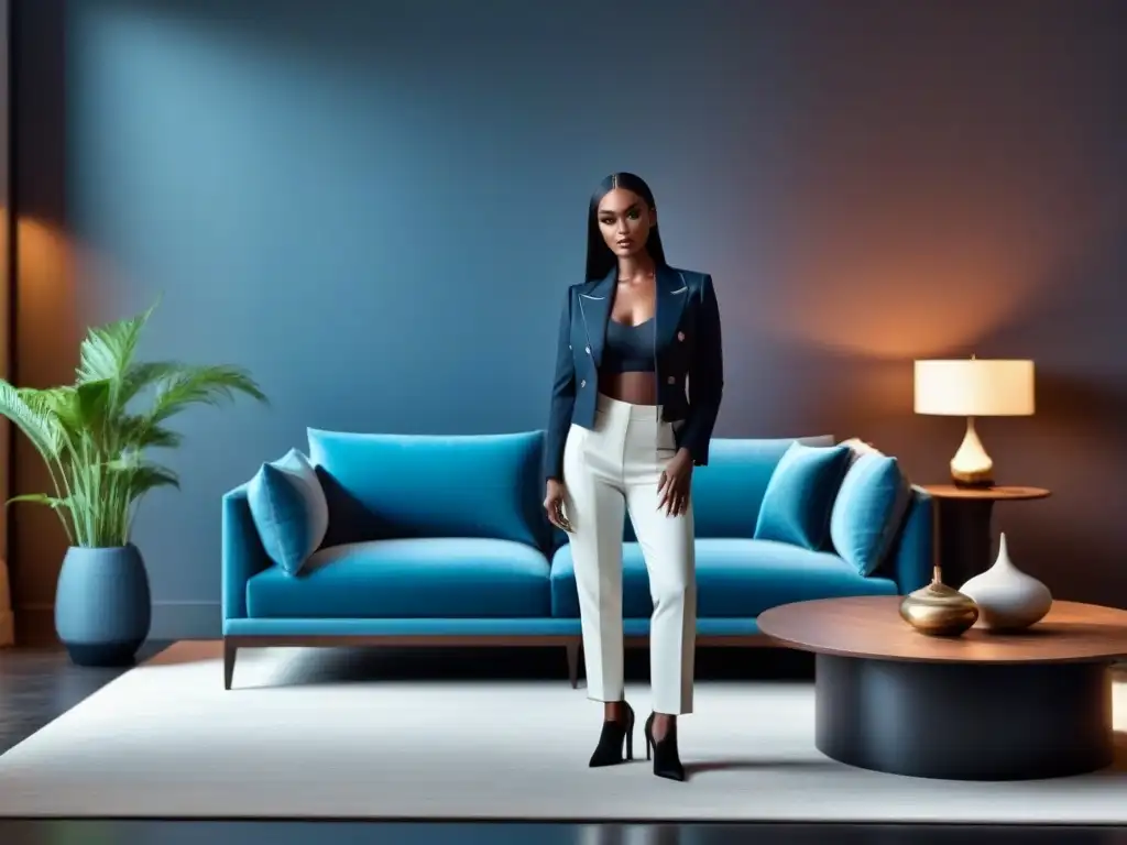 Salón de lujo con decoración de colaboración de marcas exclusivas Colaboraciones de marca que aumentan el valor de la propiedad en un lujoso salón moderno con elementos decorativos elegantes
