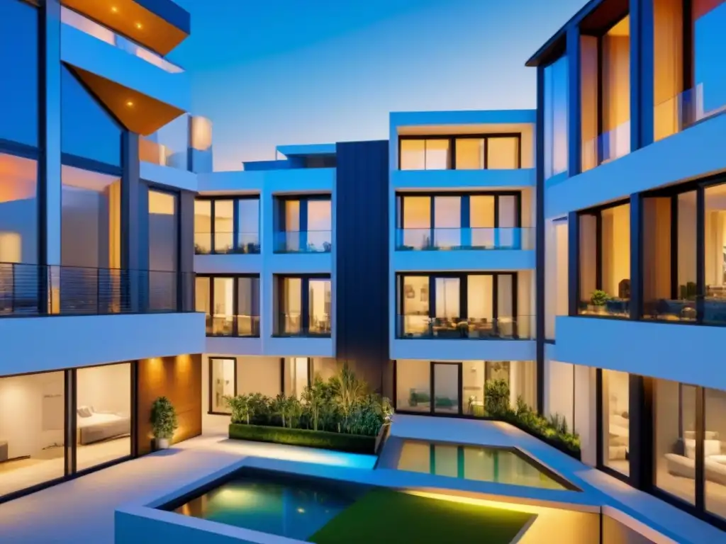Apartamentos inteligentes de lujo: tecnología futurista en la ciudad Un complejo de apartamentos inteligentes con tecnología de vanguardia