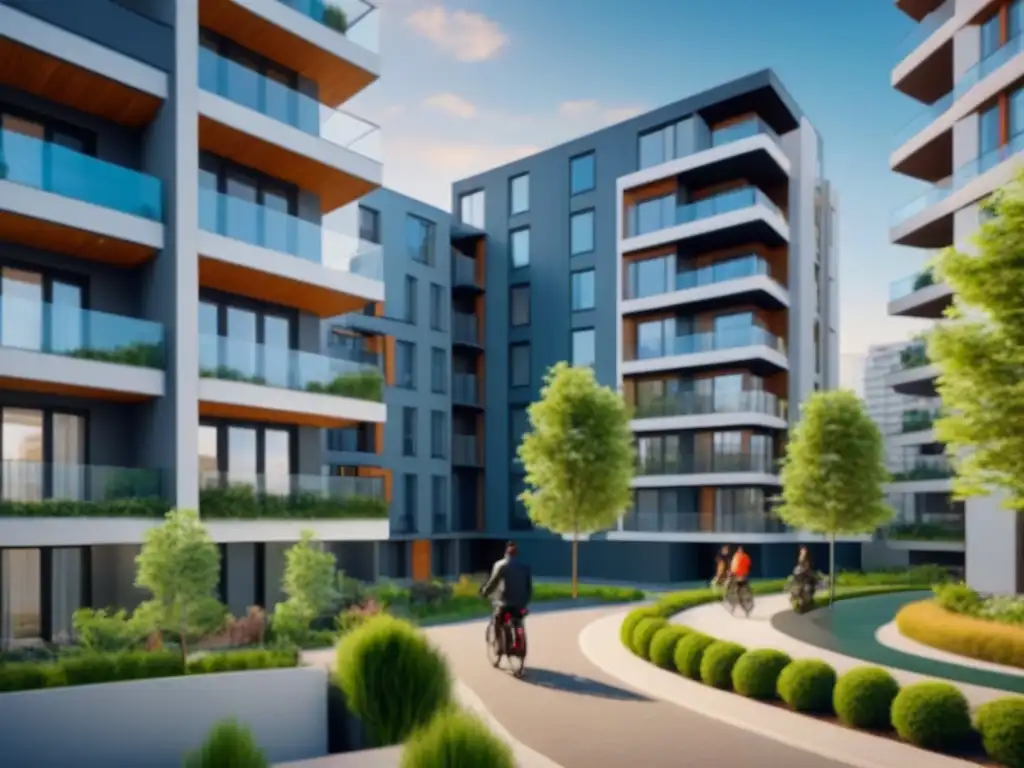 Complejo residencial moderno y vibrante en la ciudad Un complejo de apartamentos modernos y elegantes en una ciudad bulliciosa