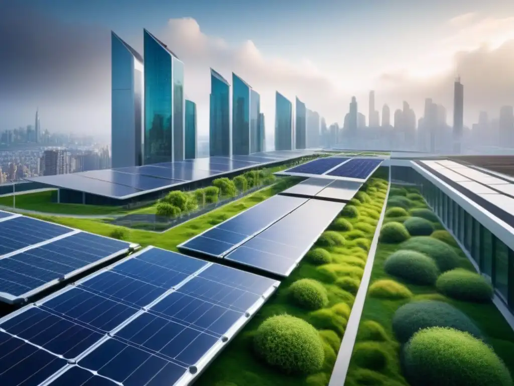 Complejo sostenible del futuro: diseño innovador y conciencia ambiental Complejo arquitectónico futurista sostenible con beneficios certificaciones LEED BREEAM