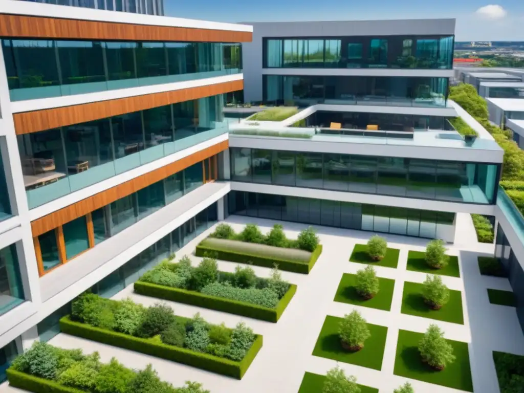 Complejo comercial moderno: arquitectura sofisticada y energía vibrante Complejo comercial moderno con oficinas, espacios comerciales y zonas verdes