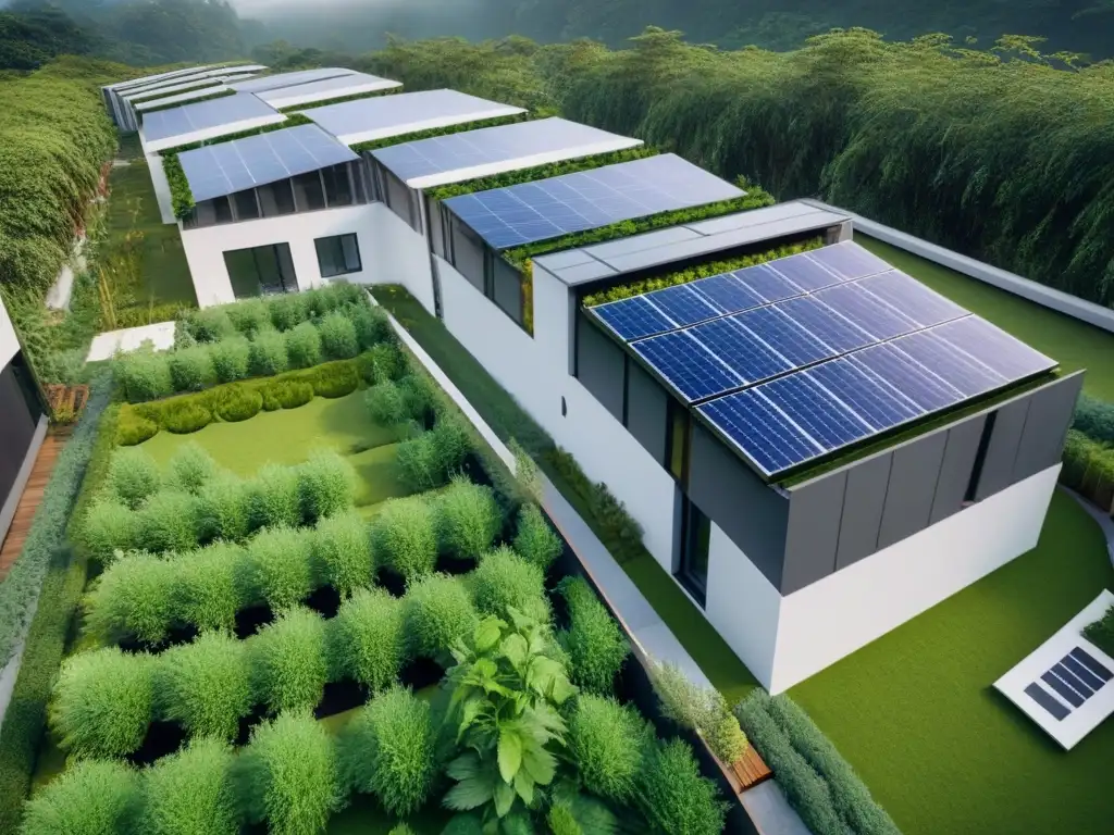 Complejo sostenible: arquitectura moderna rodeada de naturaleza Complejo ecoamigable con incentivos fiscales para propiedades verdes