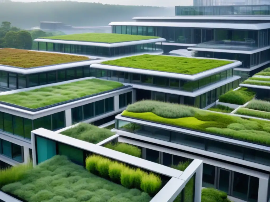 Complejo ecoinnovador: arquitectura sostenible LEED y BREEAM en acción Complejo futurista con Certificaciones LEED y BREEAM inmobiliario, innovación y sostenibilidad en armonía urbana