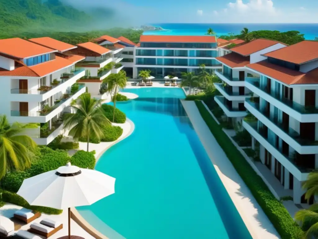 Resort de lujo entre naturaleza y aguas turquesas: exclusividad y relax Un complejo de lujo en medio de la naturaleza y aguas turquesas, reflejando exclusividad y relajación