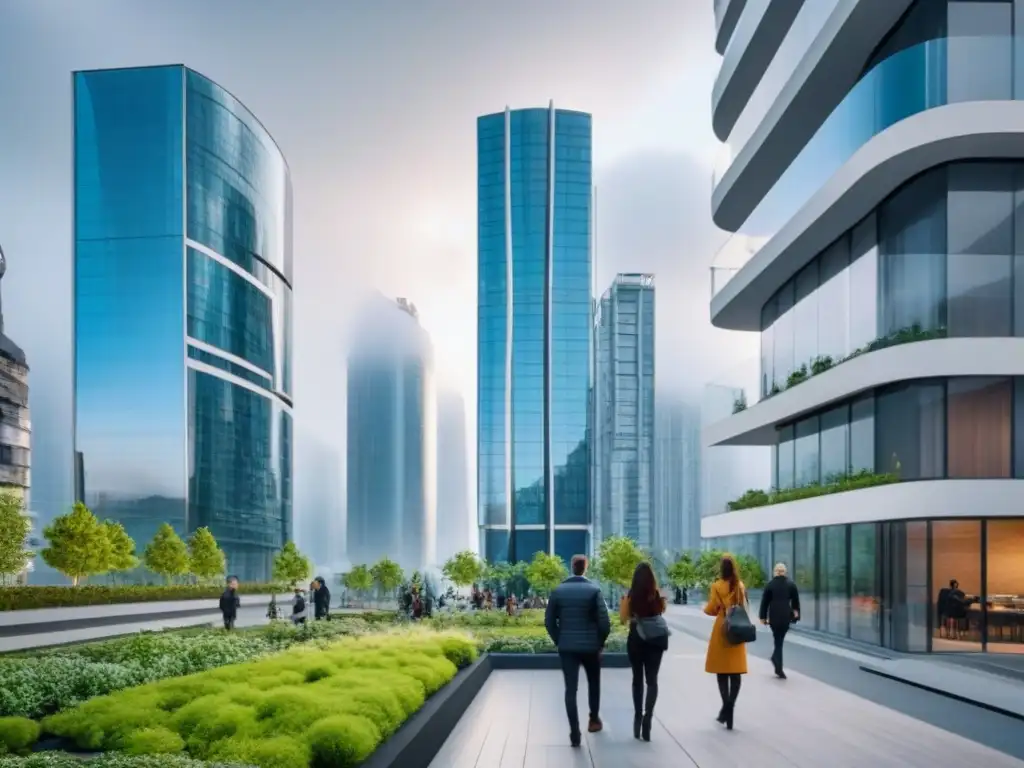 Futurismo urbano: complejo residencial innovador en ciudad moderna Complejo residencial futurista en una ciudad moderna con soluciones residenciales innovadoras