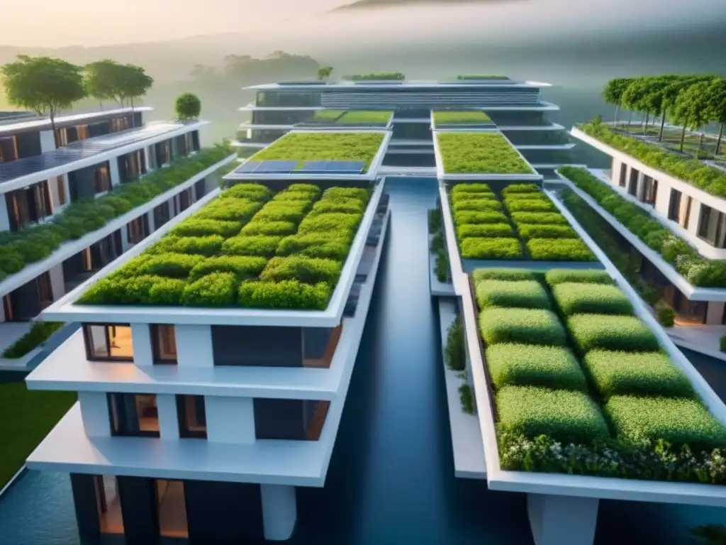 Complejo residencial futurista en economía emergente Un complejo residencial futurista en una economía emergente con diseño innovador y características sostenibles