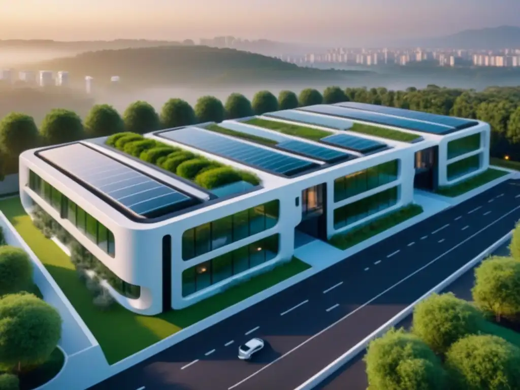 Complejo residencial futurista con tecnología de seguridad avanzada Un complejo residencial futurista con tecnologías avanzadas de seguridad integradas en un diseño moderno y elegante