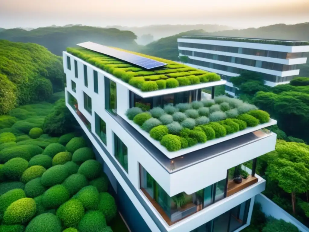 Complejo ecoamigable: arquitectura sostenible en armonía con la naturaleza Complejo sostenible con bioarquitectura innovadora y armonía con la naturaleza