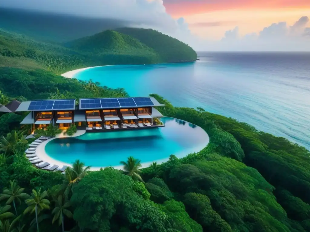 Resort ecológico en paraíso tropical: lujo sostenible junto al mar Un complejo turístico ecológico internacional integrado en un entorno natural paradisíaco