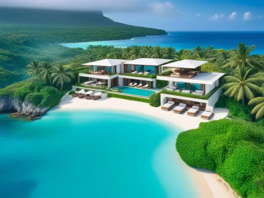 Villas de lujo frente al mar: oasis en paraíso tropical Un complejo de villas costeras de lujo en un entorno paradisíaco, con una arquitectura moderna y vistas panorámicas al océano