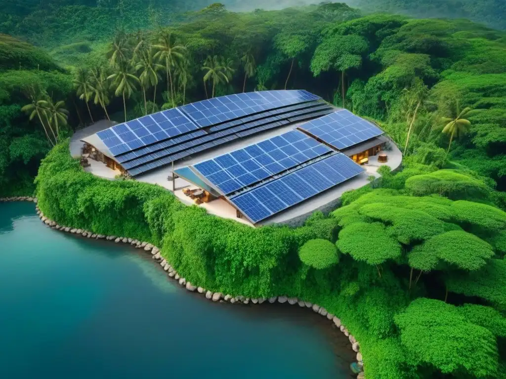 Resort ecológico en selva tropical: lujo sostenible y naturaleza exuberante Invertir en complejos turísticos ecológicos: Un resort sostenible en la selva con paneles solares, huerto orgánico y piscina natural