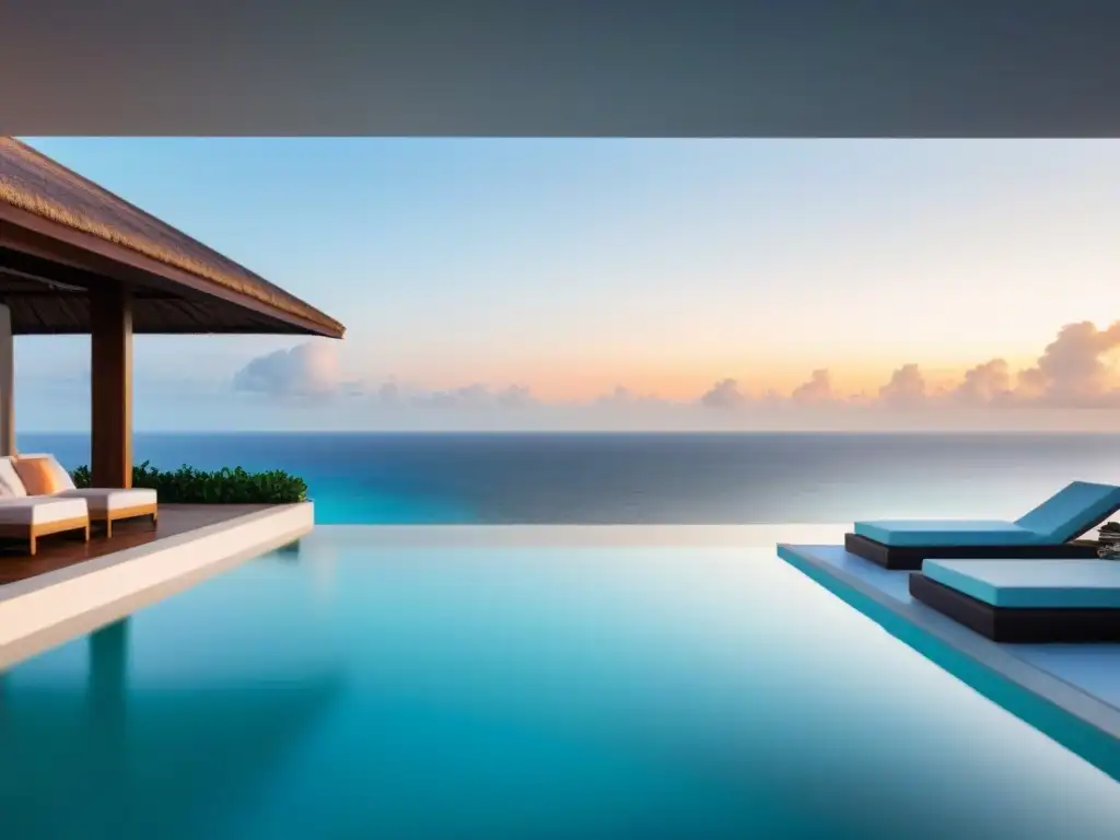 Villa de lujo frente al mar en paraíso exótico Compra de tiempo compartido criptomonedas: Villa de lujo en playa exótica, diseño moderno con vista al mar turquesa y piscina infinita privada
