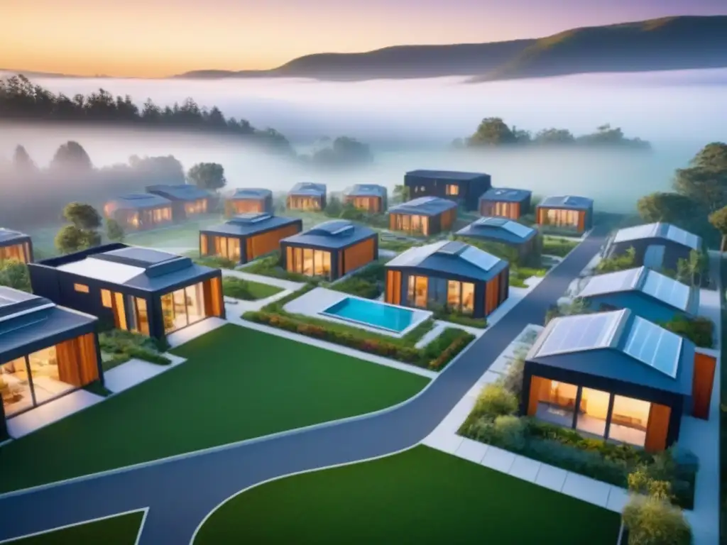 Cohousing del futuro: arquitectura innovadora y vida comunitaria en armonía Una comunidad de cohousing futurista con innovación global en arquitectura sostenible y espacios verdes compartidos