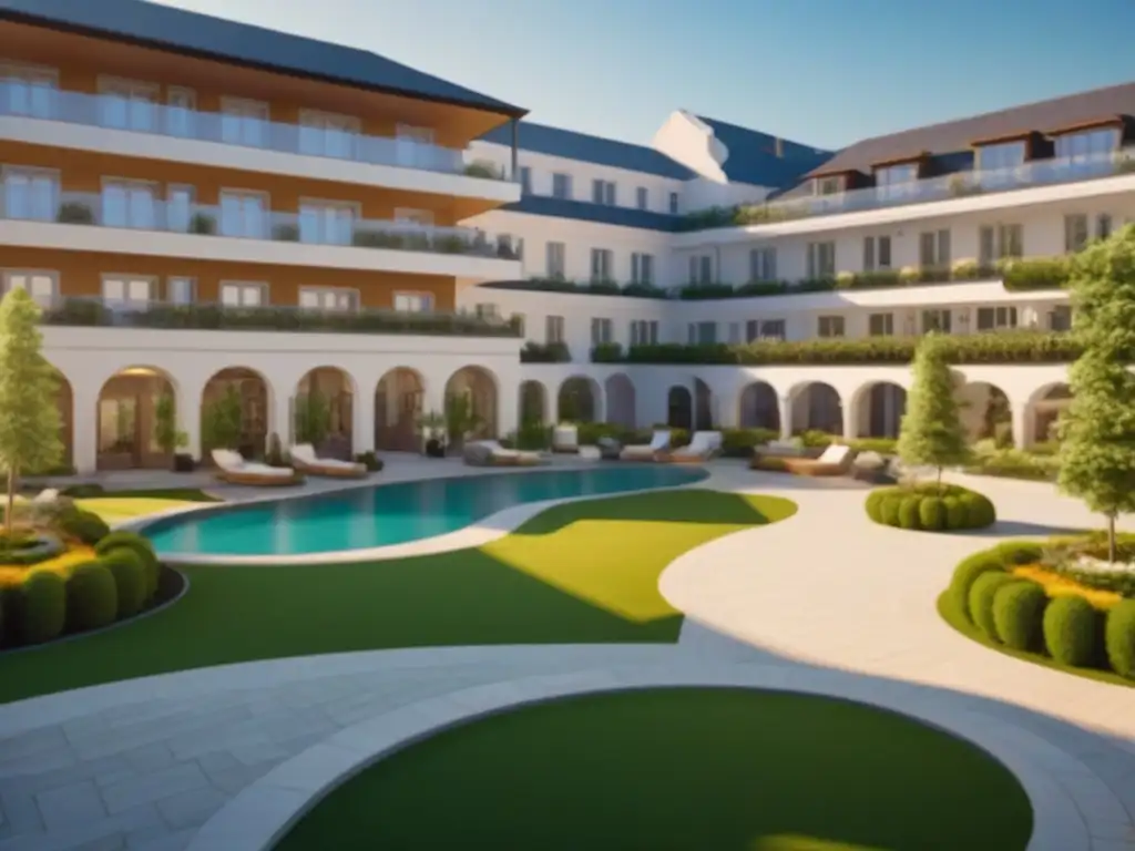 Retiro de lujo: comunidad moderna y acogedora para personas mayores Una comunidad de retiro moderna y lujosa con residentes mayores disfrutando de actividades como yoga y pintura en un ambiente de bienestar y comunidad