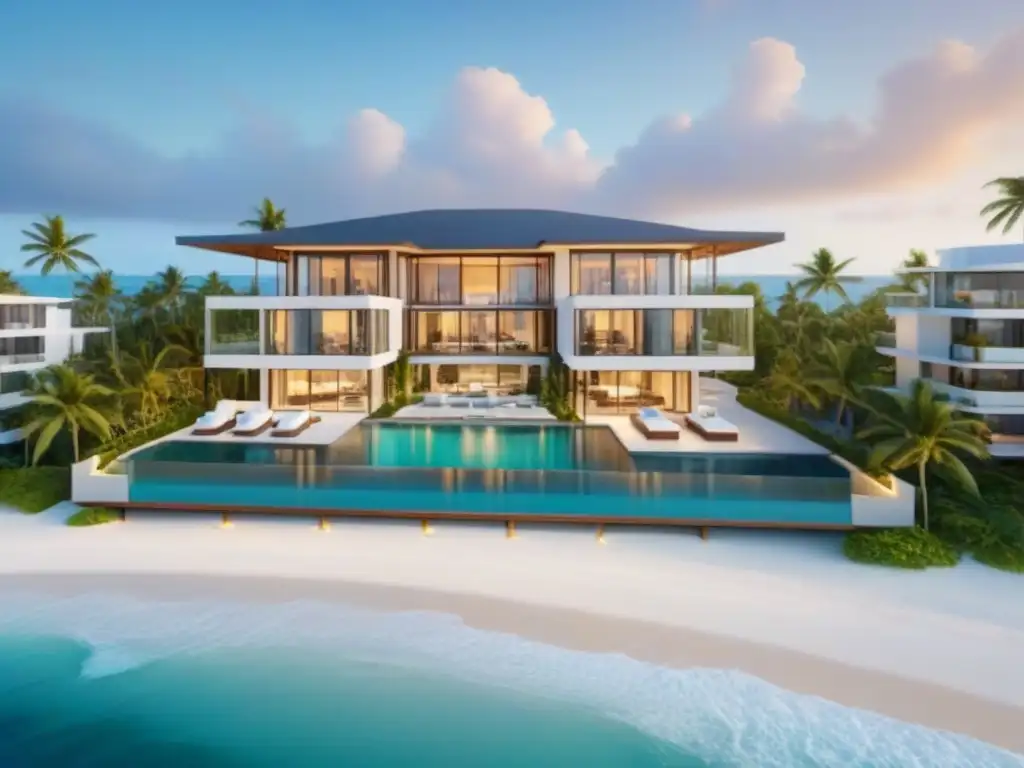 Condominio de lujo frente al mar: inversión internacional Condominio de lujo frente al mar, ventanales panorámicos, palmeras y aguas cristalinas