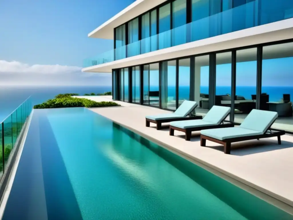 Condominio de lujo con diseño geométrico y piscina infinita Condominio moderno con diseño geométrico, piscina infinita y vistas al mar