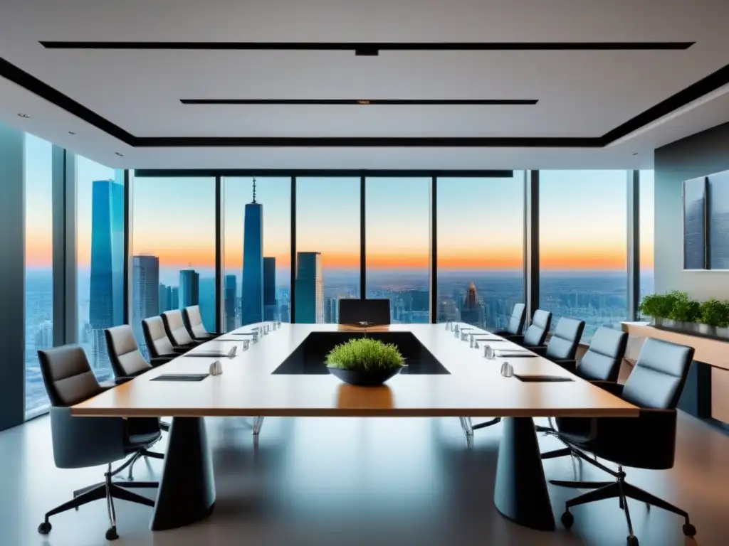 Consejos negociación proveedores tiempo compartido: Sala de reuniones moderna con profesionales negociando en un entorno sofisticado y luminoso