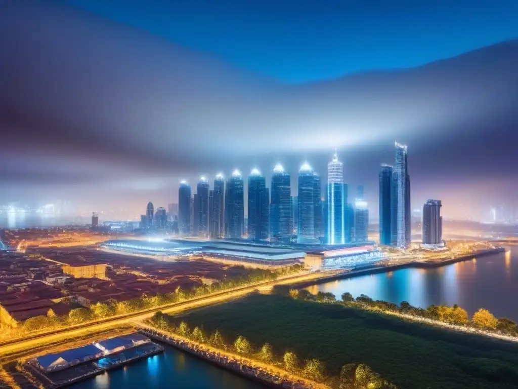 Contraste arquitectónico: luces de ciudad entre lo moderno y lo tradicional Contraste entre arquitectura antigua y moderna en skyline de ciudad, reflejando regulaciones de construcción e inversiones internacionales