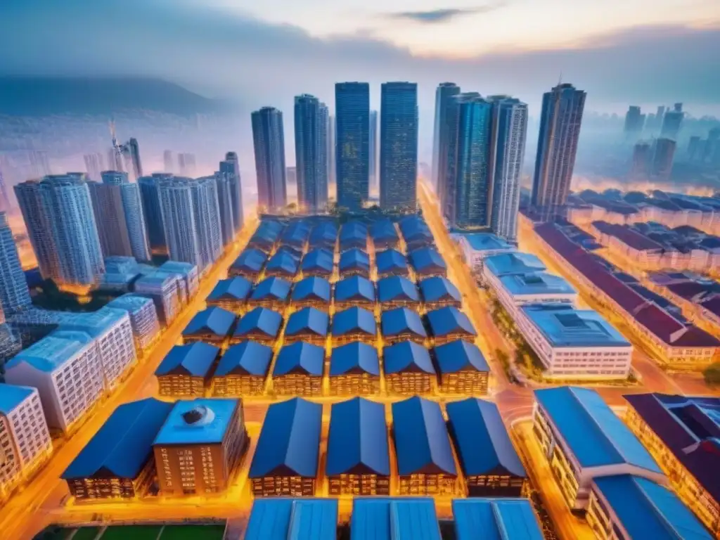 Contraste urbano: modernidad y tradición en el centro de la ciudad Contraste entre arquitectura moderna y tradicional en un bullicioso centro urbano, reflejando la descentralización urbana mercado inmobiliario
