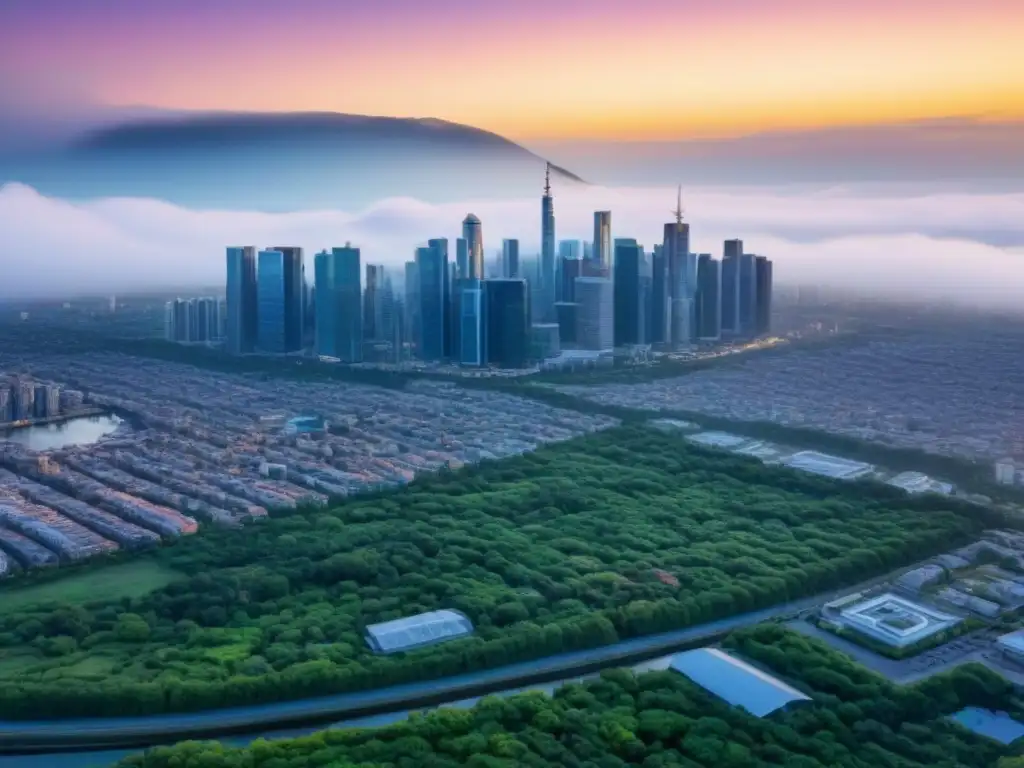 Contraste urbano: metrópolis y naturaleza en 8k Contraste: ciudad con rascacielos y tierras sin desarrollar, tendencias en valor terrenos