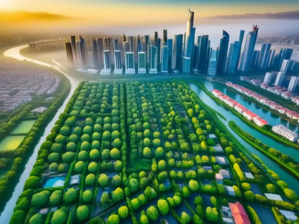 Transformación urbana: edificios sostenibles destacan en paisaje urbano Contraste de edificios sostenibles y tradicionales en la ciudad, reflejando regulaciones globales mercado inmobiliario sostenibilidad