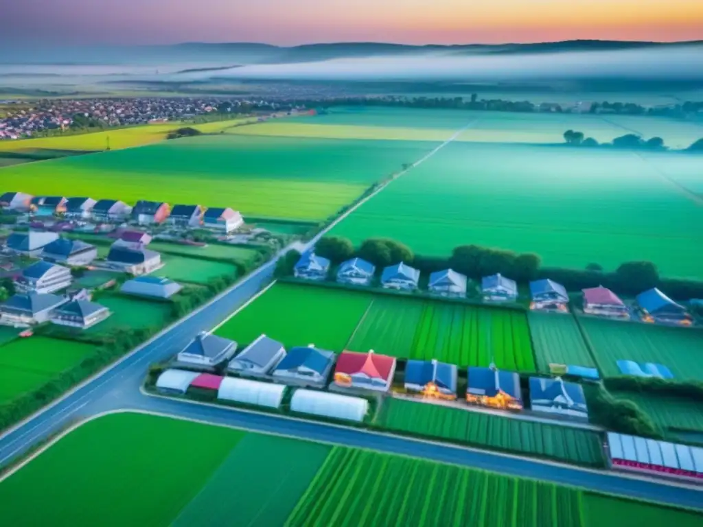 Dualidad urbana y rural: inversión inmobiliaria en contraste Contraste entre inversión propiedades comerciales rural vs urbano: energía urbana vs tranquilidad rural en imagen aérea detallada