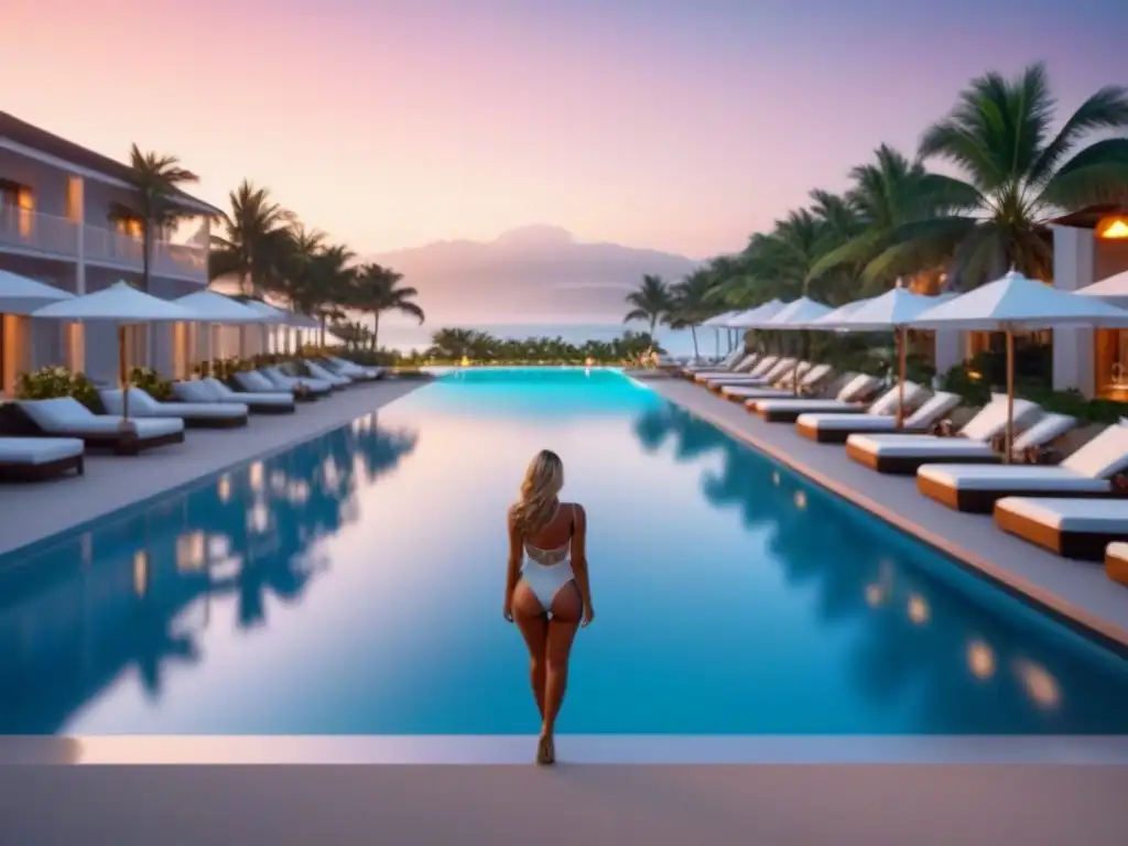 Resort de lujo con infinity pool al atardecer Contratos tiempo compartido propietario: lujoso resort con piscina infinita y playa al atardecer