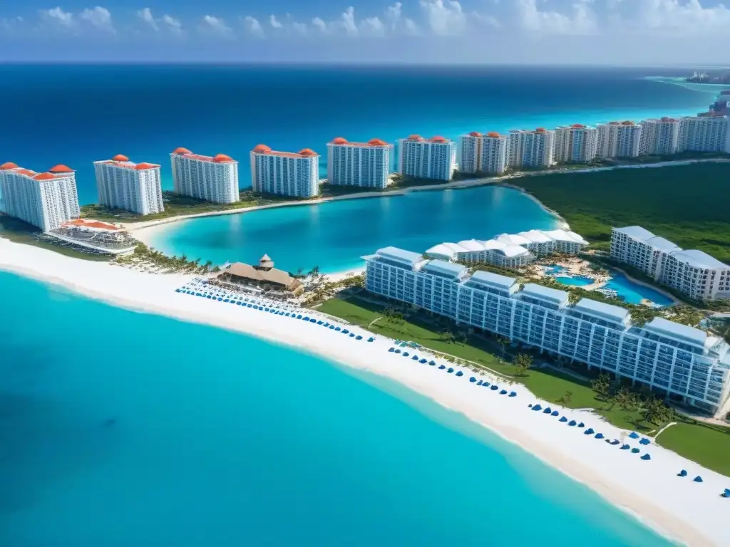 Contrastes de Cancún: Turquesas y vacíos en la era postCOVID La costa de Cancún post COVID: aguas turquesa, playas blancas y resorts de tiempo compartido