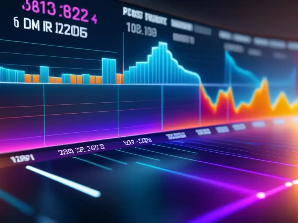 Visualización financiera futurista en 8k Visualización de datos para inversionistas: Interfaz digital futurista con gráficos financieros detallados y dinámicos
