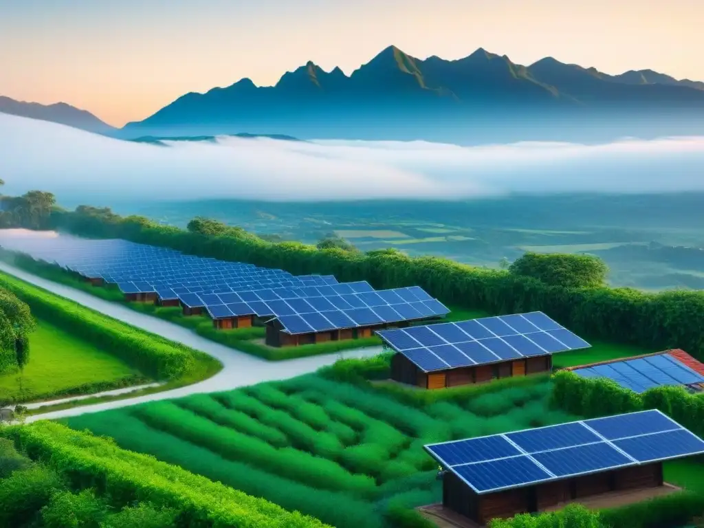 Desarrollo sostenible entre naturaleza exuberante y energía renovable Un desarrollo inmobiliario con responsabilidad ambiental integrado en exuberante vegetación, paneles solares, ciclovías y montañas al fondo