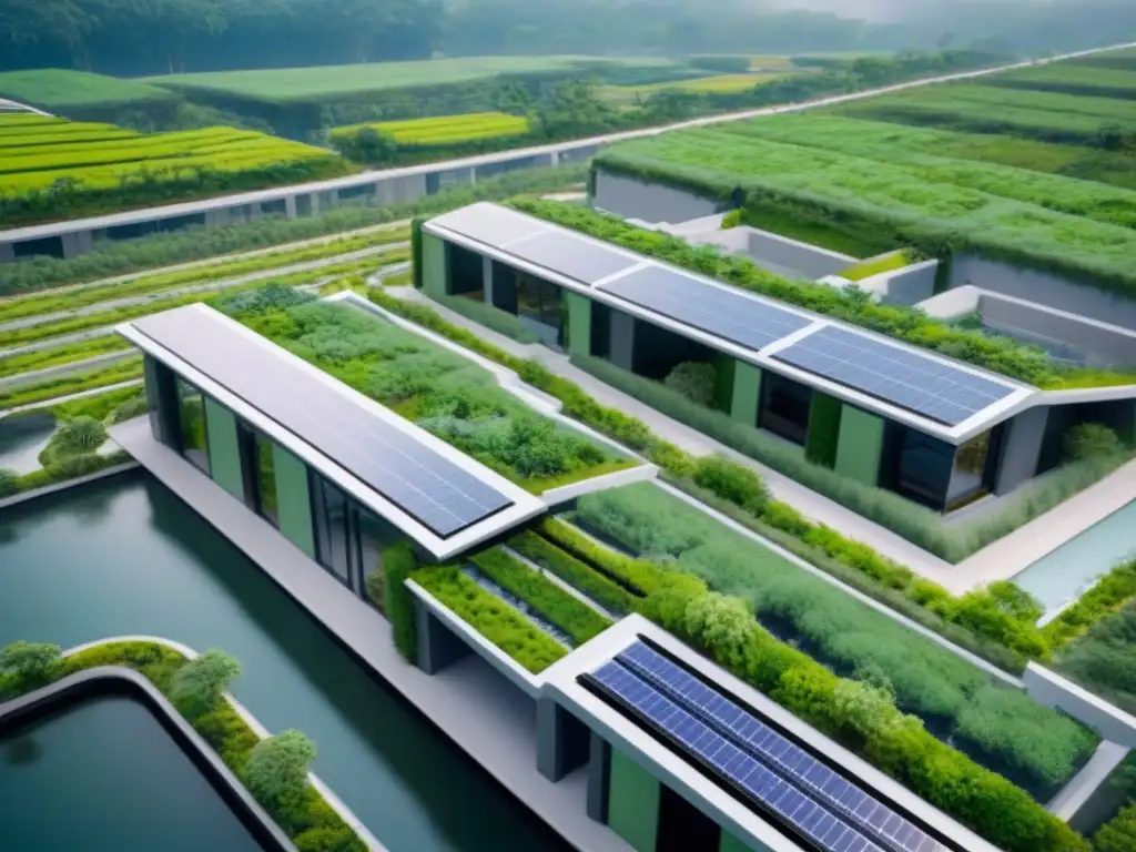 Proyecto inmobiliario sostenible: futuro verde y moderno Un desarrollo inmobiliario sostenible internacional con certificaciones LEED y BREEAM destacando en arquitectura moderna y ecoamigable