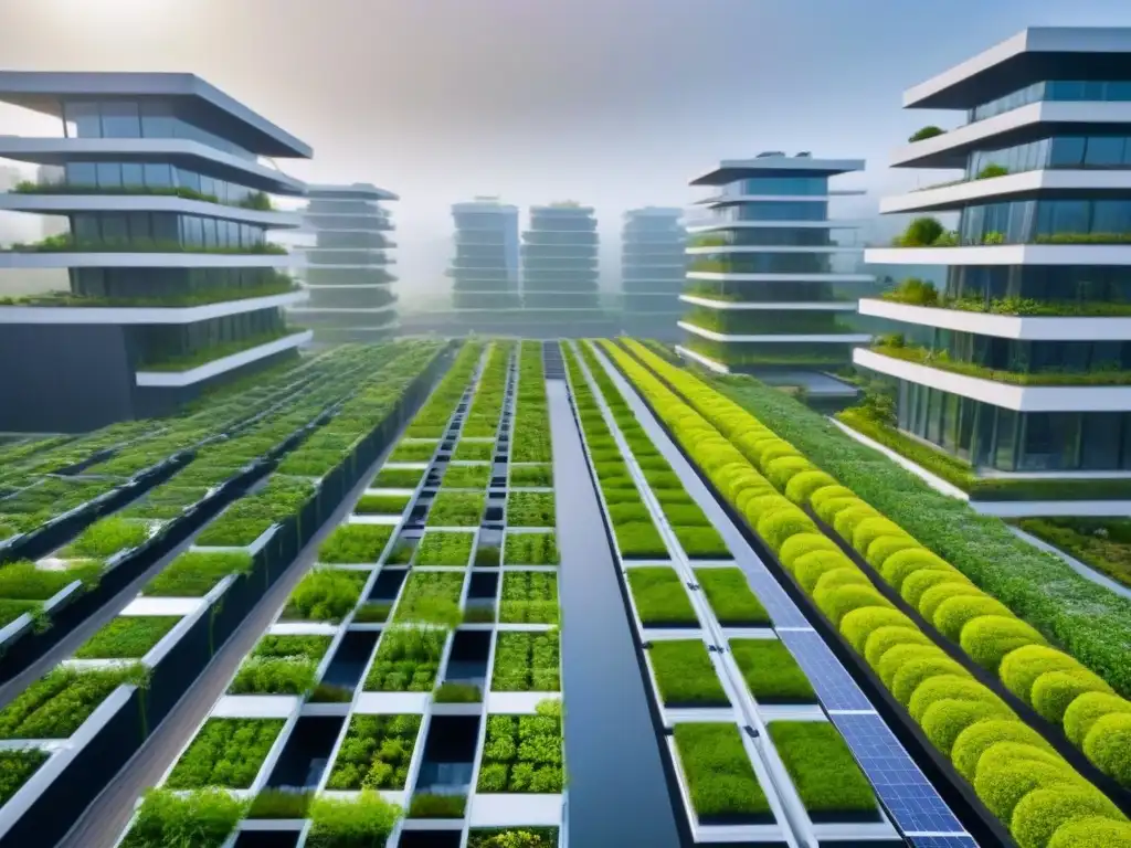 Desarrollo inmobiliario sostenible: arquitectura ecofriendly y tecnología verde en 8k ultradetallado Un desarrollo inmobiliario sostenible y rentable con arquitectura ecofriendly y tecnología avanzada, rodeado de espacios verdes vibrantes