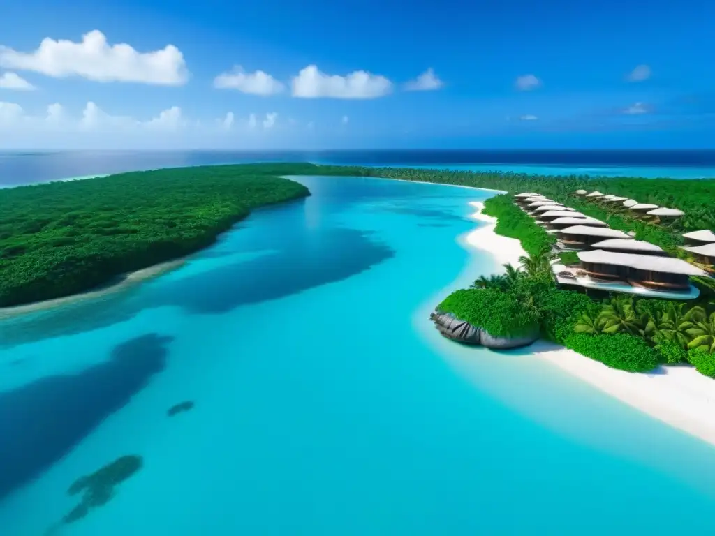 Paraíso exclusivo: lujo y naturaleza en isla privada Desarrollo de resorts de lujo en islas privadas: Exclusivo complejo con villas, piscinas infinity, jardines tropicales y playa de arena blanca