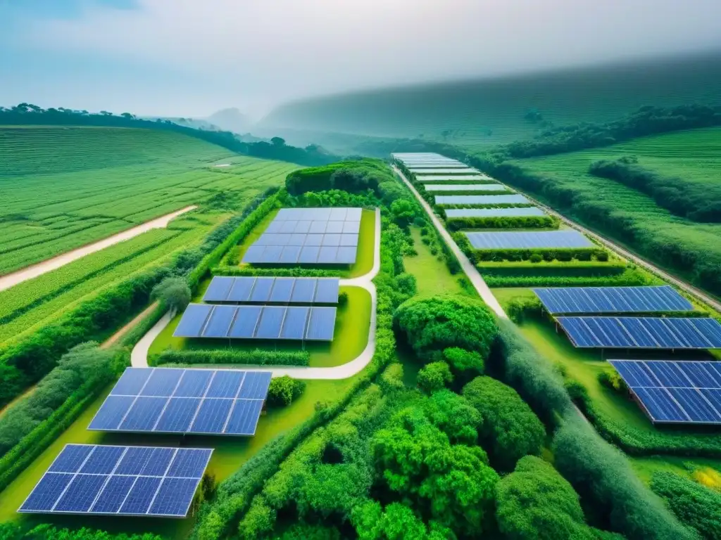 Desarrollo sostenible: armonía entre tecnología verde y diseño eco Desarrollo sostenible con beneficios fiscales, paneles solares y arquitectura eco en armonía con la naturaleza