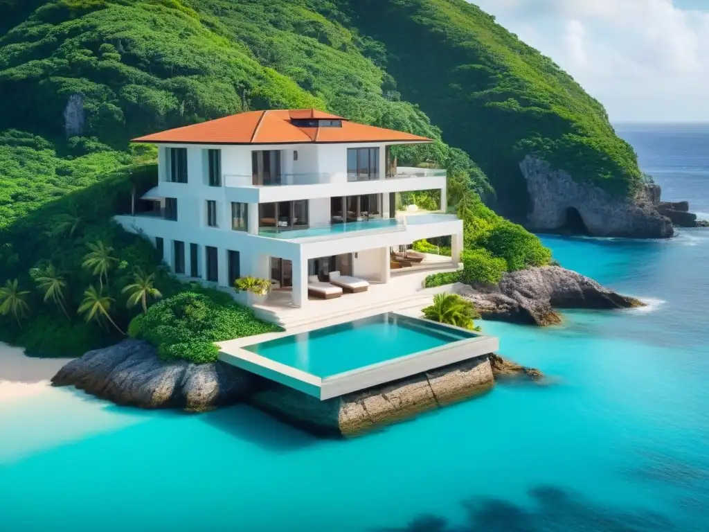Villa de lujo en acantilado: exclusividad y relax junto al mar Desarrollo villa vacacional costa internacional: lujosa villa con vista al mar, piscina infinita y helipuerto privado