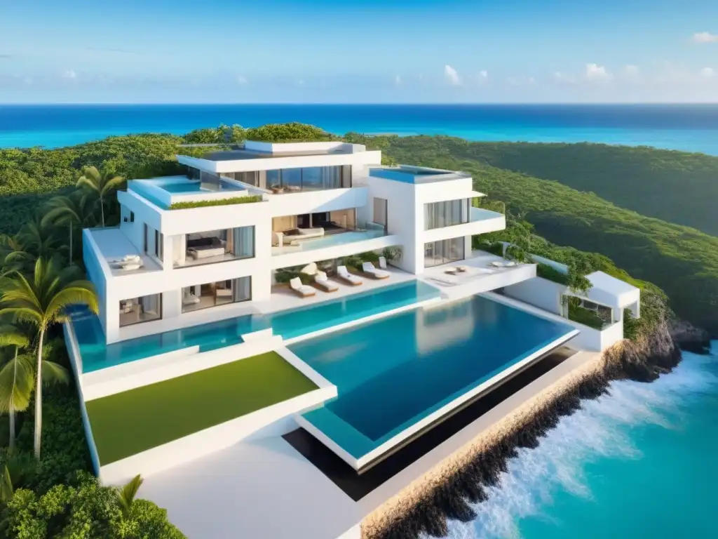 Paraíso costero: villas de lujo y vistas panorámicas al mar Desarrollo de villas vacacionales con diseño moderno y piscinas privadas frente al mar