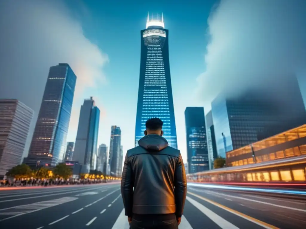 Rascacielos futurista en metrópolis vibrante Invertir en desarrollos inmobiliarios metropolitanos: Imagen detallada de un rascacielos moderno en una ciudad bulliciosa