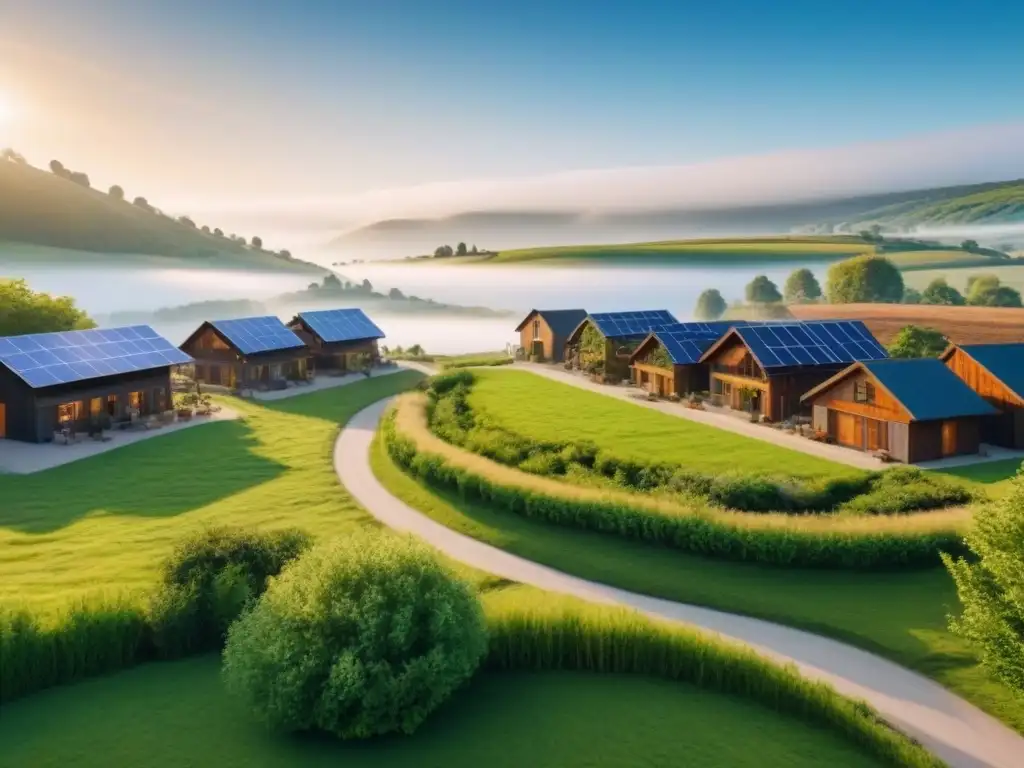 Desarrollo rural sostenible en Norteamérica: Eco Aldea 8K Desarrollos inmobiliarios rurales en Norteamérica: Una aldea sostenible con casas eco-amigables y naturaleza exuberante